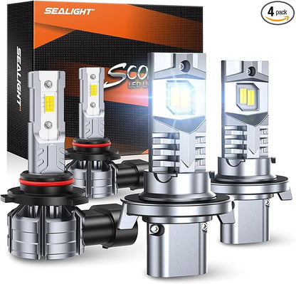 SEALIGHT LED Bulbs Combo for Ford F-150 2004-2014, 9008 H13 + H10 9145 Fog Lights Bulb, Plug and Play LED Upgrade for Trucks, RV Clearance Light Marker Light, Pack of 4
