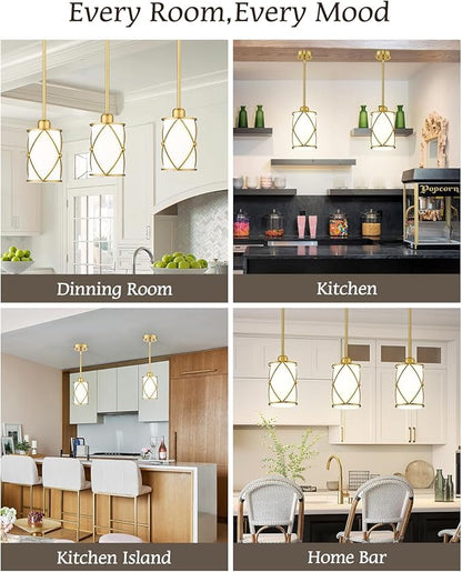 Brushed Gold Pendant Lights Kitchen Island, Modern 2 Pack Pendant Light with Frosted Glass, Farmhouse Mid Century Pendant Lighting for Dining Room, CH9176BGW-2PK