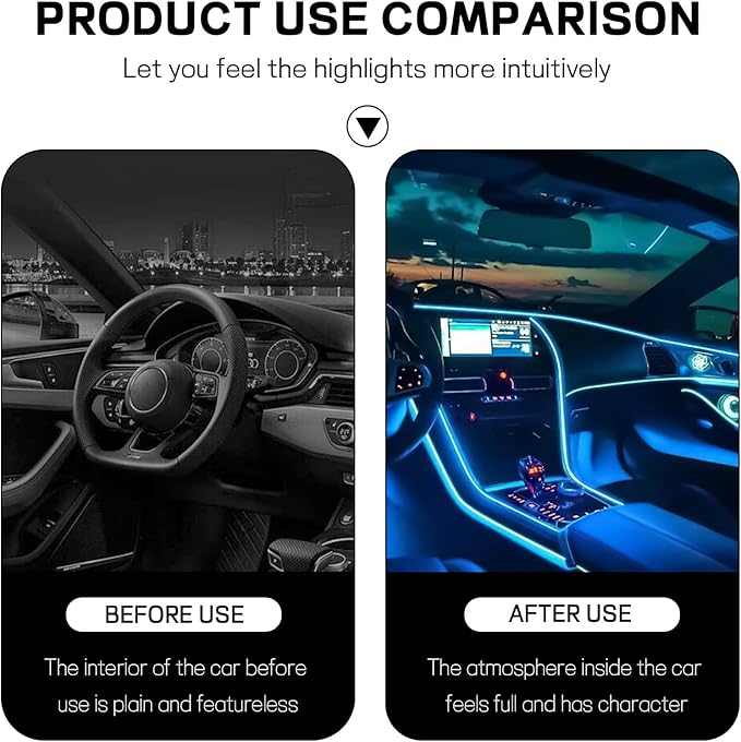 Car LED Strip Light, 12V 24 LED Interior Atmosphere Lights Under Dash Ambient Night Light, Universal Auto Interior Decorative Lamp with USB Port, Truck SUV Car Accessories (Ice Blue, USB)