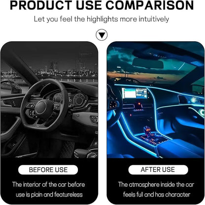 Car LED Strip Light, 12V 24 LED Interior Atmosphere Lights Under Dash Ambient Night Light, Universal Auto Interior Decorative Lamp with USB Port, Truck SUV Car Accessories (Ice Blue, USB)