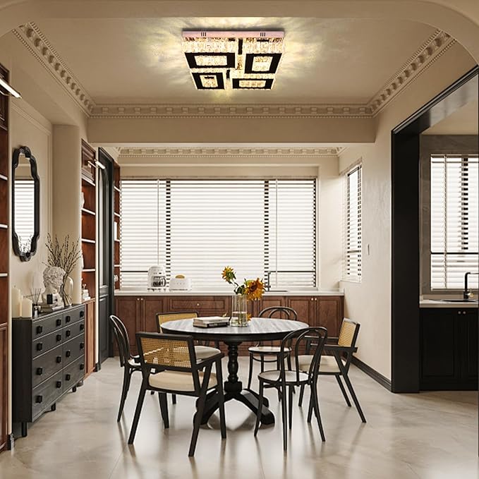 13.1'' Square Crystal Chandelier Light Modern Crystal Ceiling Light Flush Mount Ceiling Lamps for Dining Room Living Room Bedroom Hallway Warm White