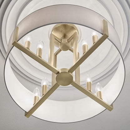Kichler Malen Convertible Semi-Flush Mount 8-Light 20" Ceiling Light Fixture with White Fabric Shade in Champagne Bronze for Dining Room, Living Room, or Bedroom, 52592CPZ