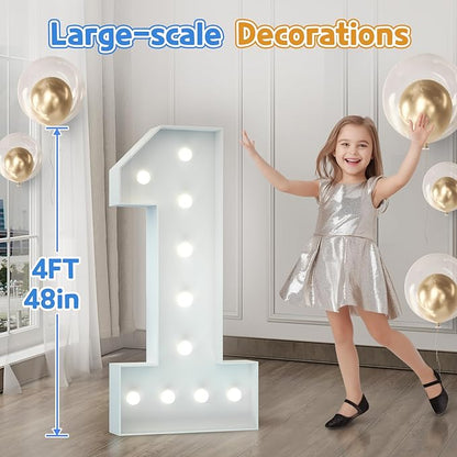 Marquee Numbers 4 Feet Tall: Large 3rd 13th 30th Birthday Decorations for Her Him 4FT Light Up Numbers White Anniversary Party Decor Big Backdrop Foam Cardboard Number 3