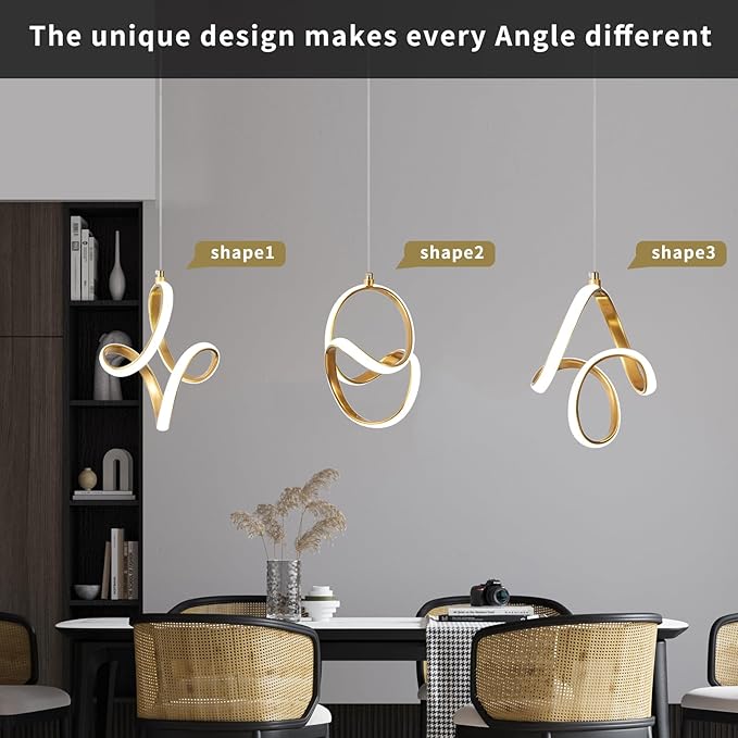 Modern Led Pendant Light 5500K Cold White Kitchen Island Pendant Light Fixtures Adjustable Height Led Pendant Lamp for Kitchen Island Dining Room Hanging Light, 1 Pack (Gold)