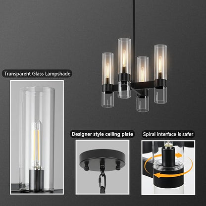4 Lights Black Chandeliers for Dining Room Light Fixture | Entryway Chandelier for Foyer with Glass Cover | Kitchen Island Lighting Over Table for Hallway | Entryway | Corridors | Bedroom