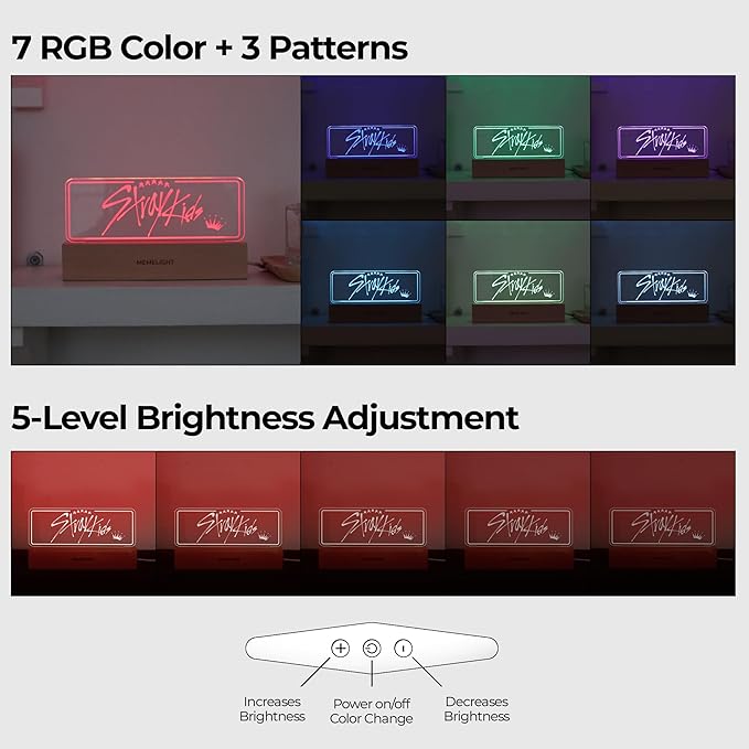 Stray Kid.s Night Light, Kpop Merchandise, Korean Idol Lamp for Stay, 7RGB Color, Dimmer, 8.3 x 4.2 x 1.7