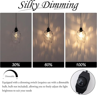 Modern Plug in Pendant Light with Dimmable Switch E26 Clear Rippled Glass Shade Hanging Lights with 16.4 Ft CordPlug in Hanging Lamp for Kitchen Island Bedroom Living Room （Bulb not Included）