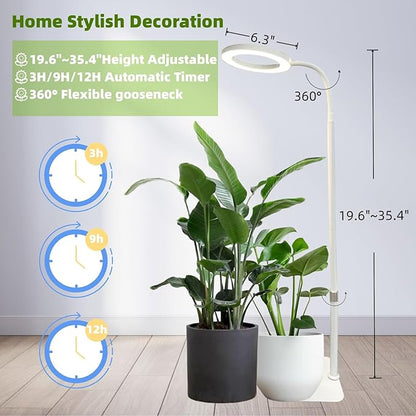 LED Grow Light for Indoor Plants, Full Spectrum led Grow Light,35 inches Adjustable Height,Growing Lamp with Timer,Dimmable Brightness,Ideal for Tall Plants