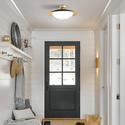 Dimmable Modern Semi Flush Mount Ceiling Light Fixture,Small Black and Gold LED Glass Shade Kitchen Ceiling Lights,5CCT In One Light Fxiture for Hallway Entryway Bedroom Laundry Room Foyer(15.75in)