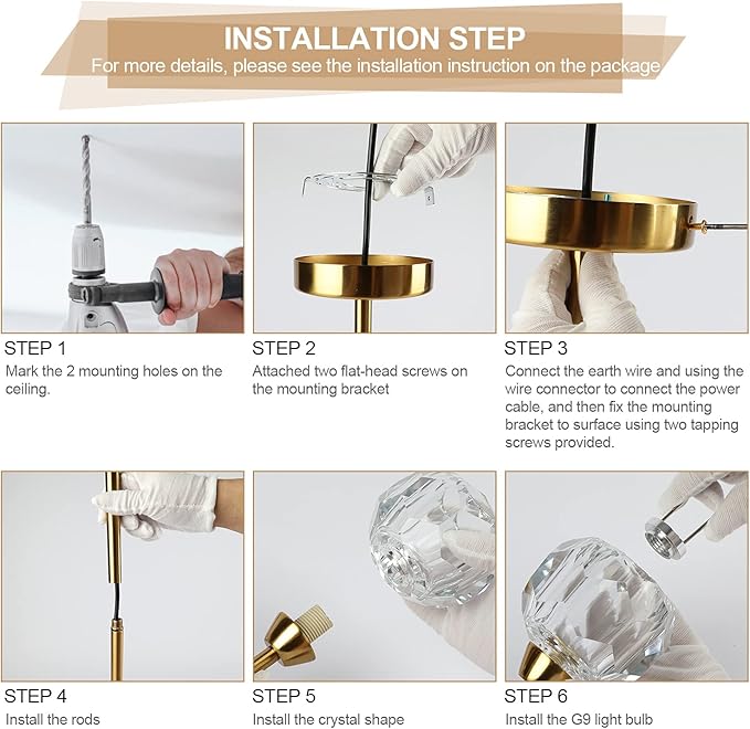 Weesalife Sputnik Chandeliers for Dining Room Light Fixture Over Table, Modern Crystal Chandeliers, 6 Lights Gold Lighting Fixtures for Living Room Bedroom Kitchen Island
