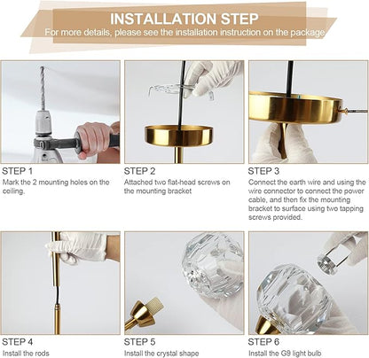 Weesalife Sputnik Chandeliers for Dining Room Light Fixture Over Table, Modern Crystal Chandeliers, 6 Lights Gold Lighting Fixtures for Living Room Bedroom Kitchen Island