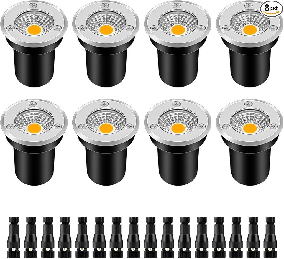 ZUCKEO Low Voltage Landscape Lighting LED Well Lights 3W 12V-24V in Ground Light IP67 Waterproof Outdoor Low Voltage Landscape Lights for Floor Driveway Deck Step Garden (8 Pack Warm White)