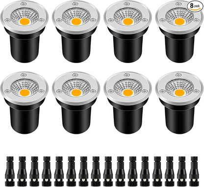 ZUCKEO Low Voltage Landscape Lighting LED Well Lights 3W 12V-24V in Ground Light IP67 Waterproof Outdoor Low Voltage Landscape Lights for Floor Driveway Deck Step Garden (8 Pack Warm White)