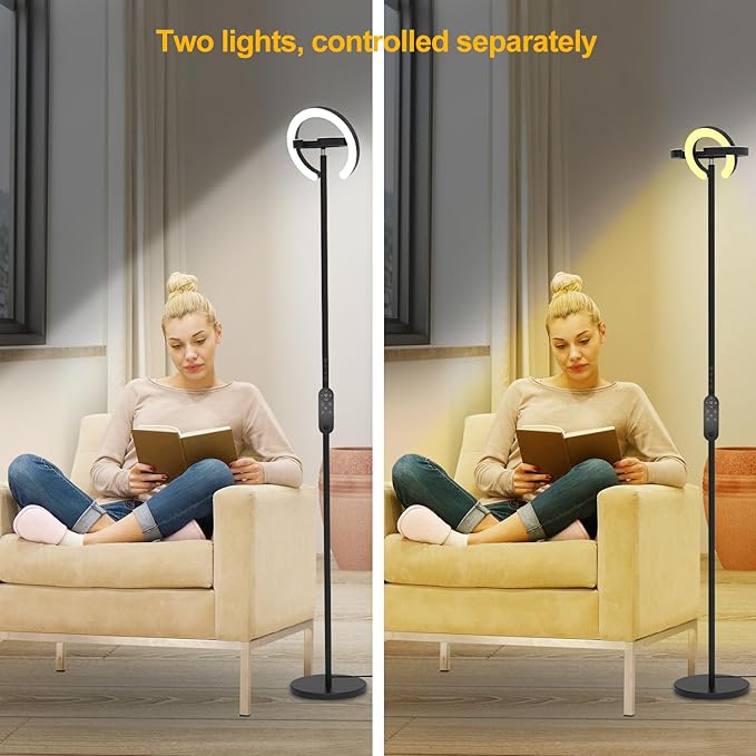 EPABINA Floor Lamp for Living Room, 75.5 Inch Tall Standing Lamp for Bedroom with 2 312° Rotatable Ring Lights, 36W Bright Stepless Dimmable LED Floor Light with Remote Control for Office Dining Room