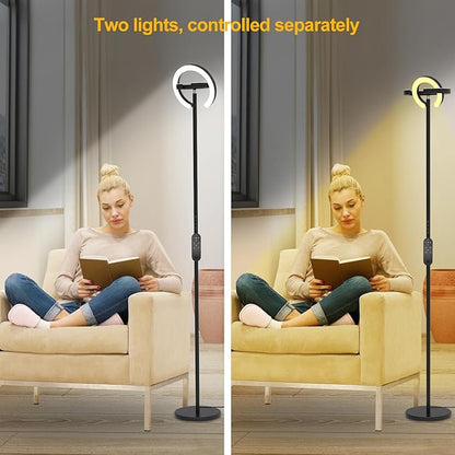 EPABINA Floor Lamp for Living Room, 75.5 Inch Tall Standing Lamp for Bedroom with 2 312° Rotatable Ring Lights, 36W Bright Stepless Dimmable LED Floor Light with Remote Control for Office Dining Room