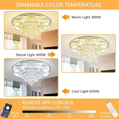 31.4" Silver Modern Crystal Chandeliers for Dining Room LED Dimmable Light Fixtures Flush Mount Light Living Room Bedrooms