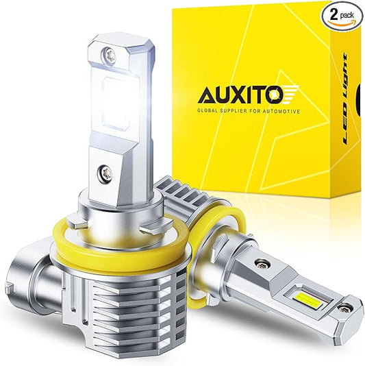 AUXITO H11 LED Fog Lights, 1000% Brighter 6500K White, 1:1 Mini Size No Adapter Needed, 3 Min Quick Install, No Flicker, 99% Compatibility, Pack of 2