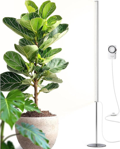 Barrina T1S Standing Grow Light for Indoor Plants with Timer, 65W 5000K High PPFD Tera Series Vertical Full Spectrum Grow Lights Adjustable Height 5FT-5.6FT, Foot Switch, Non-Glare Design, Silver