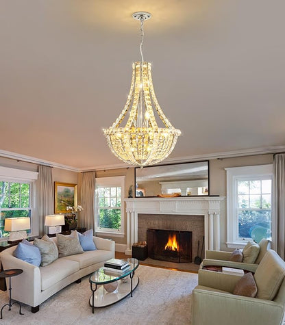Crystal Chandelier for Living Room Empire Chandeliers K9 Crystal Luxury Pendant Lighting for Dining Room Bedroom Hallway Silver Light E12 Bulbs Required