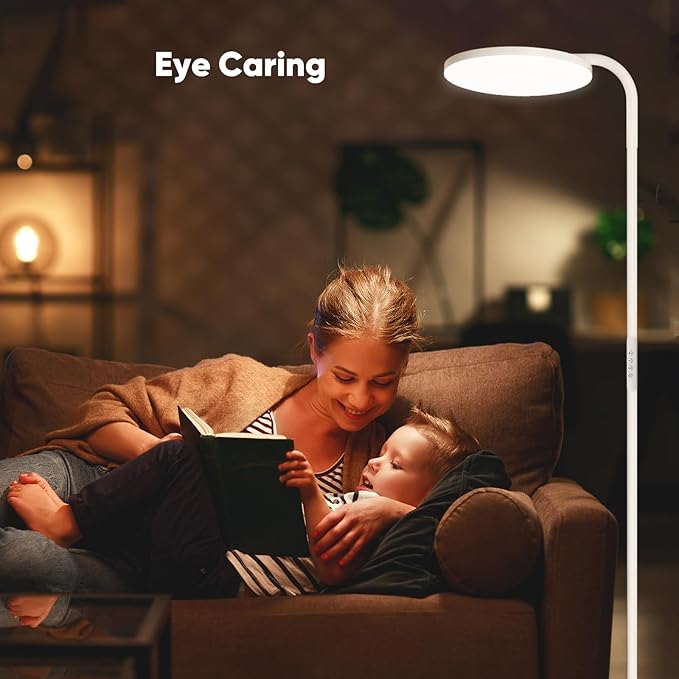 SIBRILLE 36W LED Floor Lamp, Super Bright Standing Lamp, Modern Stepless Dimmable Torchiere Tall Lamp with Remote Control, 350°Rotating Head Reading Floor Lamp for Living Room, Bedroom, Office
