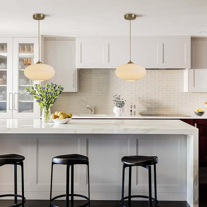 KCO Lighting Mid Century Modern Gold Globe Pendant Lighting Brushed Brass White Opal Glass Pendant Light Antique Farmhouse Single Hanging Kitchen Island Lighting Fixture