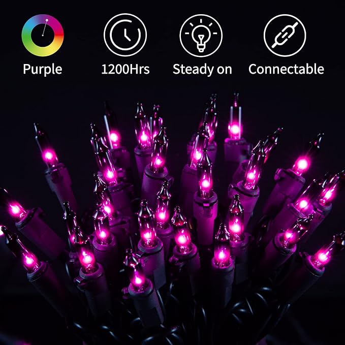 Minetom Halloween String Lights Outdoor 100 Count 20 Feet Incandescent Bulb Mini Lights for Christmas Indoor Garland Party Festival Decoration, Purple