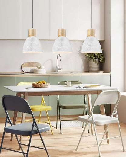 ELYONA 3 Pack White Hammered Pendant Lights for Kitchen Island 7” Small Nordic Solid Wood Hanging Light Fixtures, Modern Metal Pendant Light Fixtures for Bar, Dining Room, Bedroom, Hallway, Office