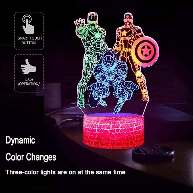Boys Toys Night Light for Kids, 3D Illusion Lamp Touch Control Dynamic Colors Changing with 3 Pattern Kids Toys Christmas Gifts for Men Boys