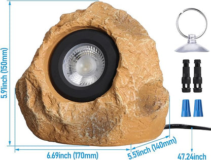 LEONLITE 5CCT LED Rock Lights Outdoor, 5W Low Voltage Landscape Spot Light for Garden, Yard, Decorative Stone Light, 12-24V AC/DC, CRI90, 200lm, IP65 Waterproof, Triangle, Yellow, Pack of 2