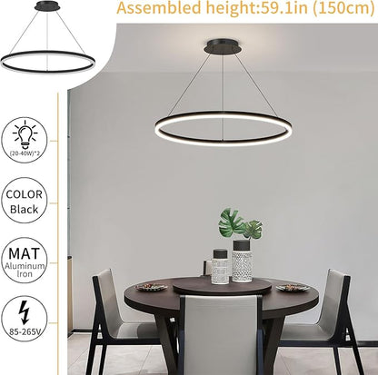 Mikeru Modern Ring Chandelier Light, LED Pendant Light Fixtures with Remote Control 3000k-6500K Adjustable Color Temperature Light for Living Room, Bedroom, Kitchen (15.7in)