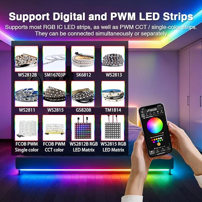 GLEDOPTO Elite Ethernet ESP32 WLED LED Strip Controller Digital RGB IC PWM CCT Monochrome Dual Outputs Built in Fuse Relay I2S PDM Mic for Addressable WS2811 WS2812 WS2815 SK6812 Analog Strip Light