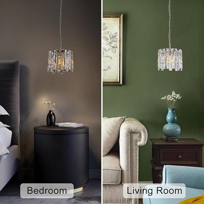 11" Handmade Ice Melt Glass Pendant Lights Kitchen Island Brushed Nickel Crystal Chandelier Modern Hanging Pendant Light Fixtures for Dining Room Foyer Entryway Living Room Bedroom Bar Cafe Restaurant