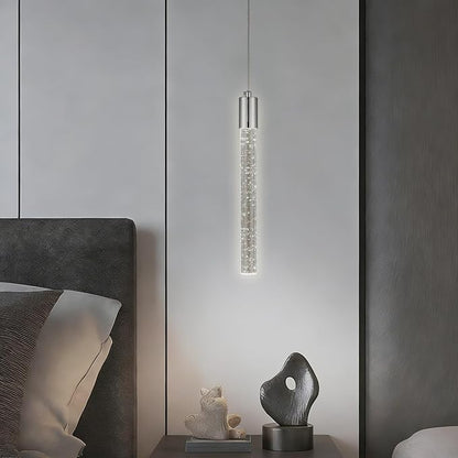 Bubble Crystal Pendant Light, 1-Light Modern Mini Chandelier with Integrated LED, Adjustable Hanging Crystal Rod Chandelier for Kitchen Island Dining Room Entryway