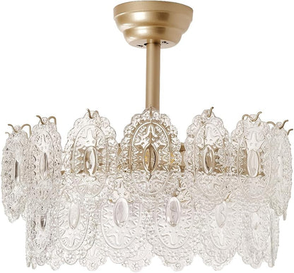 20" Gold Fandelier Ceiling Fans with Lights, Crystal Chandelier Ceiling Fans with Lights Remote Control, Mid Century French Caged Fandelier with 6 Speeds for Bedroom, Living Room