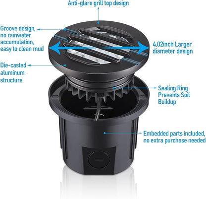 LEONLITE Dia. 4 Inch Well Lights Landscape LED In Ground, Grated Top, 5 Color Temperature Selectable, 12-24V AC/DC CRI90 Low Voltage Garden Landscaping, Black Aluminum Housing, Pack of 6