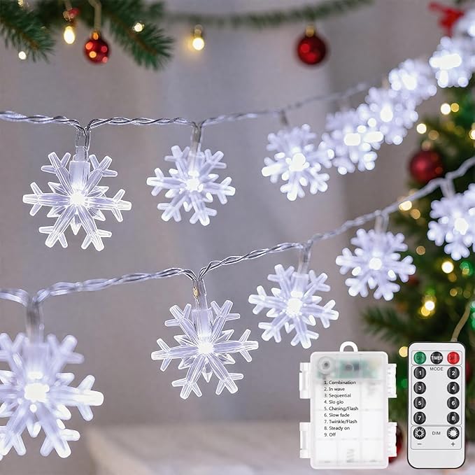 Christmas Decorations Lights, 8 Modes Timer with Remote 33 Ft 100 LED Battery Operated Fairy Lights Waterproof for Bedroom Patio Room Garden Party Home Xmas Tree Decor Indoor Outdoor, White