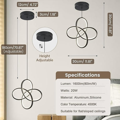 Black Pendant Lighting, 4500K Modern Pendant Light Kitchen Island, Height Adjustable Hanging Pendant Light Fixtures for Dining Room Kitchen Sink Bedroom Hallway,1 Pack