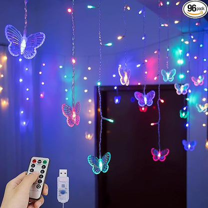 YOLIGHT Butterfly Curtain Lights 13ft 96 LED Fairy Light 8 Modes String Lights with Remote, Butterfly Hanging Decoration for Bedroom Garden Wall Ceiling Party Wedding Holiday Christmas (Multicolor)