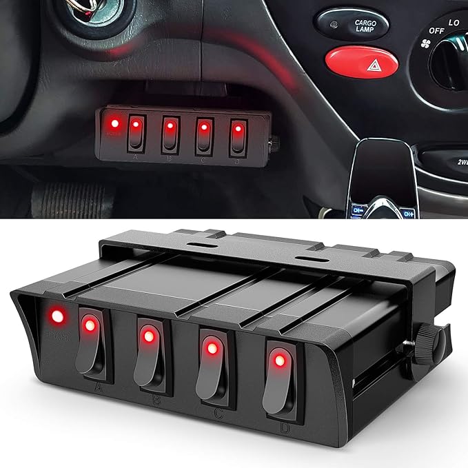 Nilight 4 Gang Rocker Switch Box SPST Toggle Panel 12V 24V 20A 40Amp Max for Automotive Cars Vehicles Boats RVs Campers SUVs