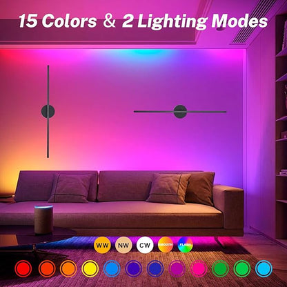 8000mah Detachable Battery Operated Wall Sconces Set of two, 32 Inch Rechargeable Wall Sconce With Remote & Touch, RGB 15 Colors Dimmable Wireless lamp for Bedroom, Living Room, Hallway Decor, Black