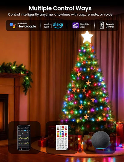 Smart RGB+IC String Lights with 300 LED, 98 FT Indoor Color Changing Christmas Lights, APP & Remote Control, 84 Scenes, Music Mode, Christmas Tree Decor