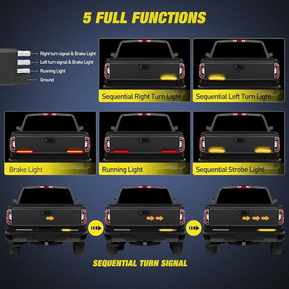 Nilight Truck Tailgate Light Strip 7 Inch Aluminum Frame Double Row 60 LED Red Running Brake Amber Sequential Turn Signals Strobe Lights Bar for Trailer Hitch Cargo Carrier Luggage Rack