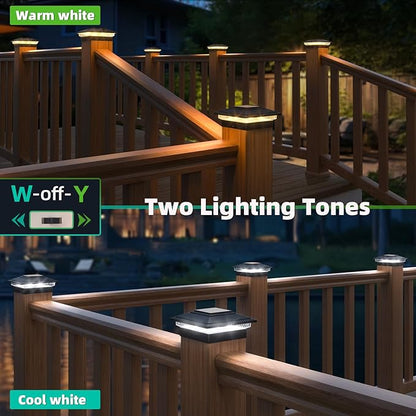 Solar Post Cap Lights Outdoor 12pack, Waterproof Fence Post Lights for 4x4 5x5 6x6 Wood/Vinyl Posts, Black Solar Deck Post Lights with 2 Color Modes Decorate Garden Patio Porch Backyard