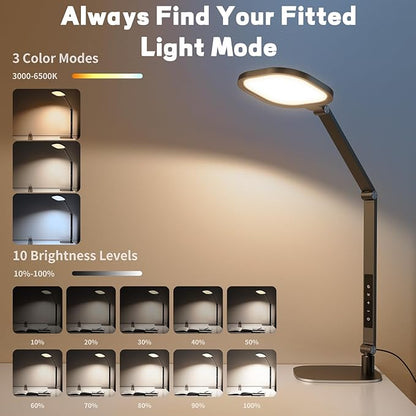 Desk Lamp for Home Office, 1200LM Computer Zoom Lighting with CRI >95, Memory & Timer Function, Dimmable Desktop Ring Light for Video Calls, Conference, Reading, Streaming, Podcasting, 3000K-6500K