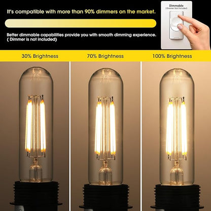 Gozelux Dimmable E26 Edison Bulb, AC120V Warm White 2700K Light Bulbs, 6W, Equivalent 60W, 750LM, 5 Inch Long Tubular T10 LED Bulbs for Rustic Pendant, Chandeliers, Wall Sconces, Vanity, Pack of 6