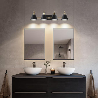 PAZALA Black and Gold Vanity Light, 4-Lights Farmhouse Vanity Light, Bathroom Light Fixtures Over Mirror, 24inch Modern Bathroom Wall lamp for Bath Mirror Living Room Cabinet Bedroom