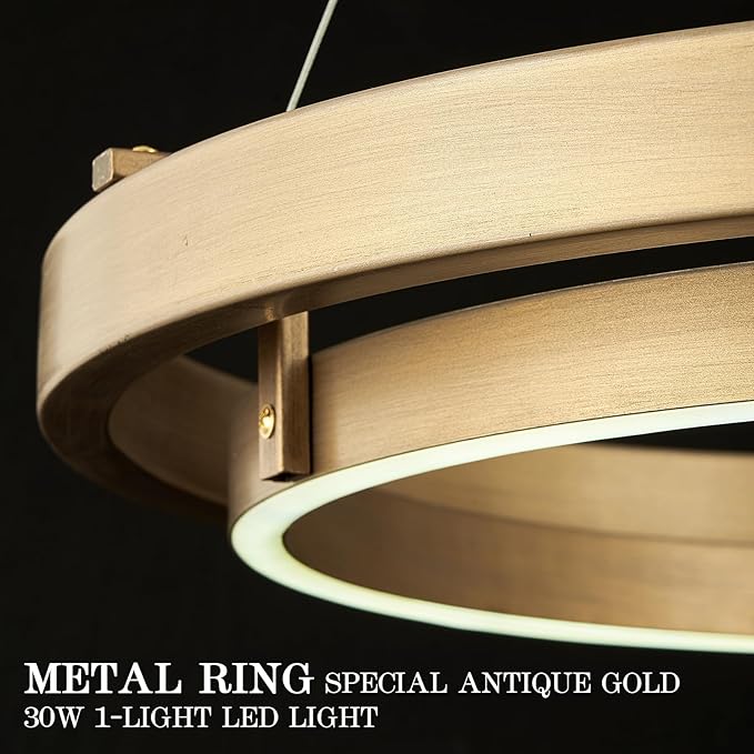LED Ring Chandelier Gold Round Chandelier 30W Entry Chandeliers Light Brass Gold Dimmable Chandeliers for Dining Room Entryway Kitchen Island Bedroom Living Room, 24in