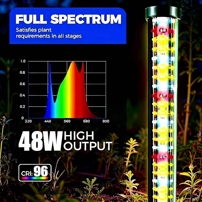 65Inch Vertical Grow Lights for Indoor Plants: 48W, 6000K, 336 LEDs Full Spectrum LED Standing Plant Lights with Timer and 10 Level Dimmable Plant Growing Lamp for Greenhouse