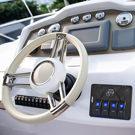 Nilight 4 Gang Rocker Switch Panel Waterproof Pre-Wired Aluminum with PD Type C and USB Cigarette Lighter Socket Voltmeter 12V 24V ON Off for Car Trucks Boats RVs