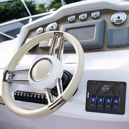 Nilight 4 Gang Rocker Switch Panel Waterproof Pre-Wired Aluminum with PD Type C and USB Cigarette Lighter Socket Voltmeter 12V 24V ON Off for Car Trucks Boats RVs